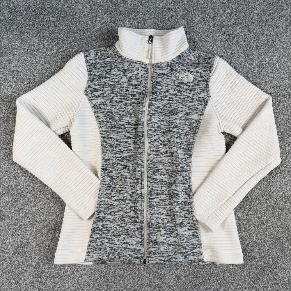 The North Face Indi Full Zip Sweater Fleece Jacket Womens Gray White Size Medium